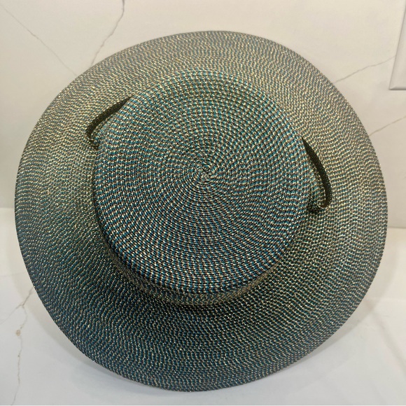 Eric Javits Metallic Woven Wide Rim Hat - Teal and Gold NWOT - Picture 7 of 7